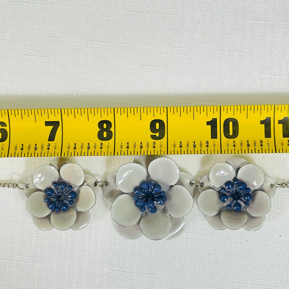 FLORAL ENAMEL NECKLACE silver GREY BLUE retro vintage UNIQUE dressy to casual - Picture 7 of 8